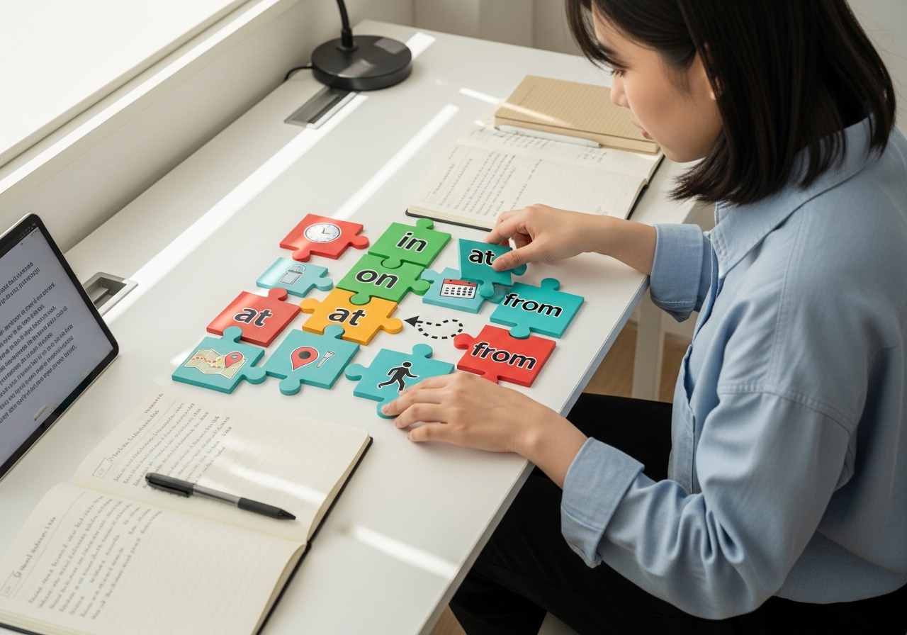 영어 전치사 퍼즐 조각 맞추기: 시간, 장소, 이동의 마스터키