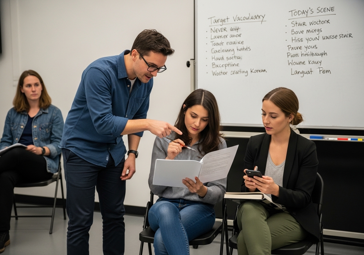 첫 번째 단계: 촬영 전 대본 작업 대화 주제 설정과 예습