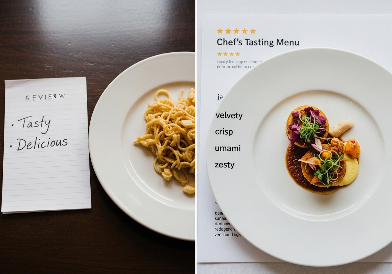 맛과 질감을 묘사하는 고급 형용사