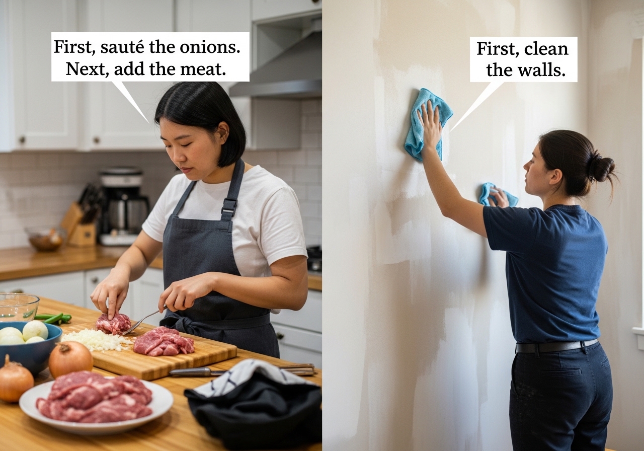 단계별 공정 설명을 위한 레시피 스타일의 연결어 활용법