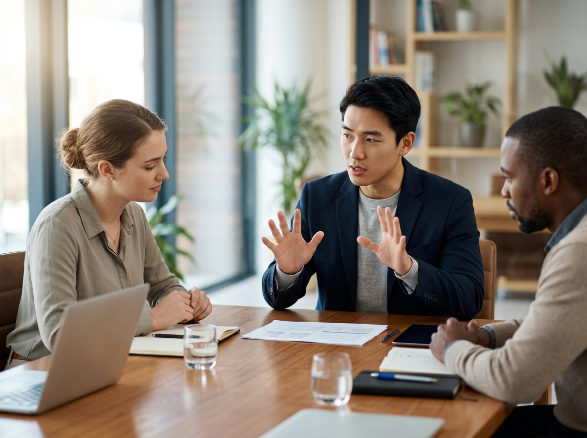 회의의 흐름을 주도하고 의견을 강력하게 전달하는 구동사